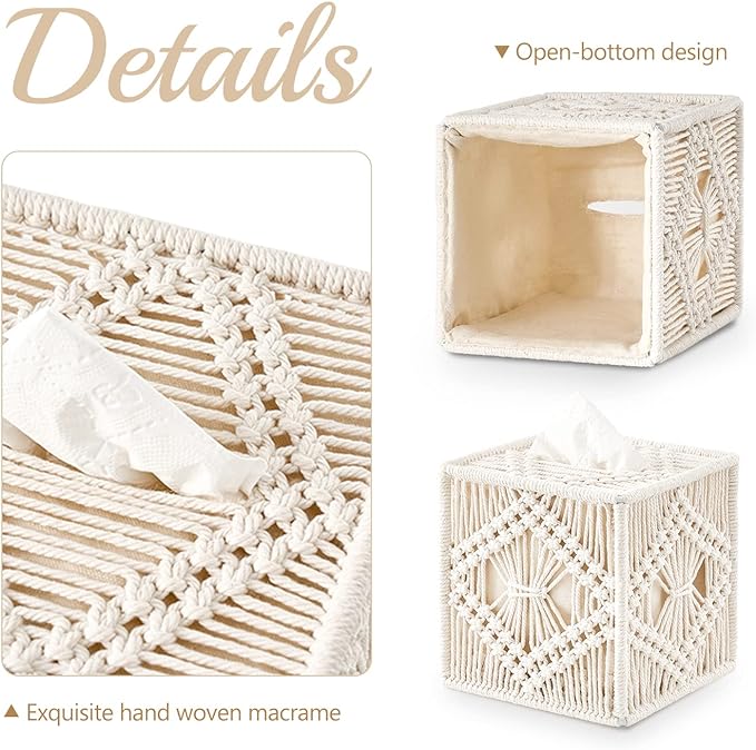 Macrame Square Open-Bottom Tissue Box