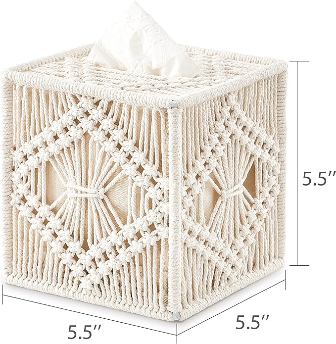 Macrame Square Open-Bottom Tissue Box