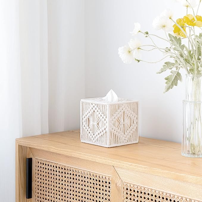 Macrame Square Open-Bottom Tissue Box