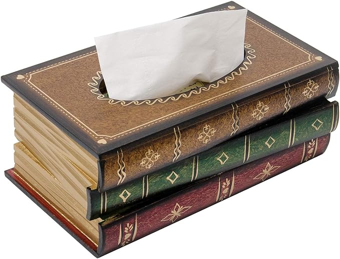 Crafted Classical Retro Wooden Antique Book Tissue Box Cover Rectangular Tissue Holder