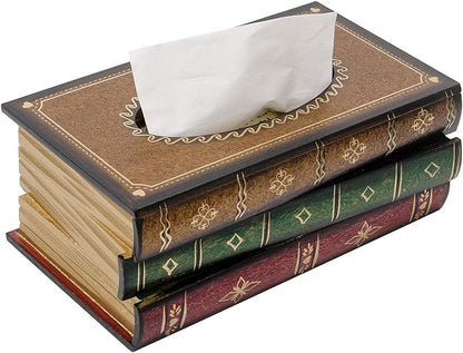 Crafted Classical Retro Wooden Antique Book Tissue Box Cover Rectangular Tissue Holder