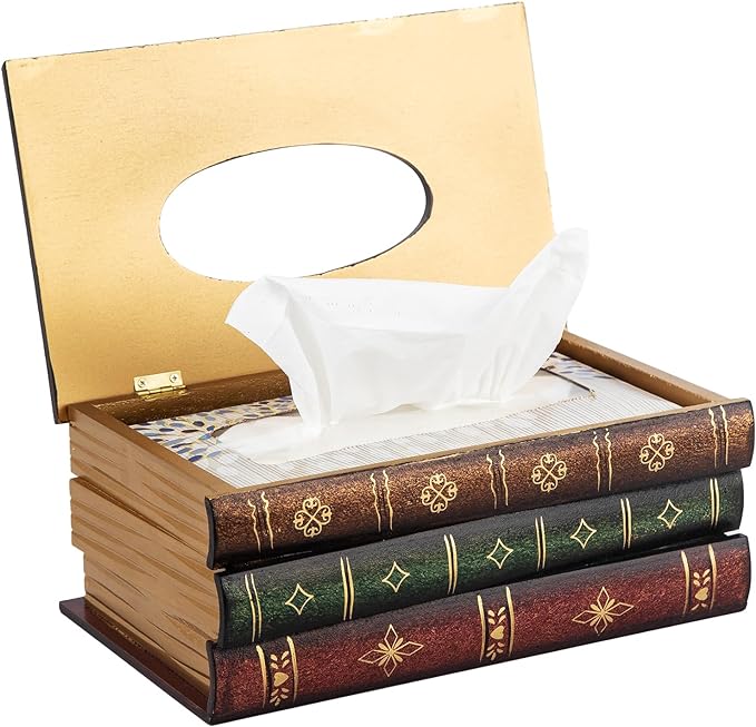 Crafted Classical Retro Wooden Antique Book Tissue Box Cover Rectangular Tissue Holder