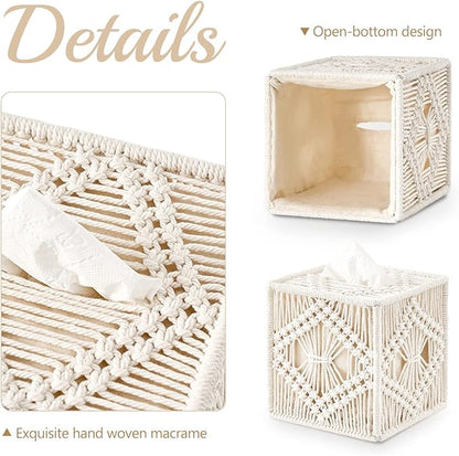 Macrame Square Open-Bottom Tissue Box