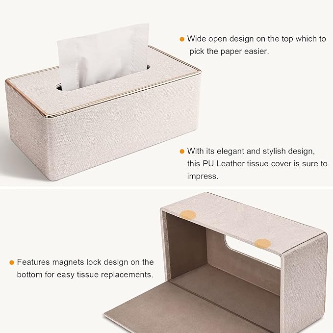 Tissue Box Cover, PU Leather Tissue Box Holder, Rectangular Tissue Box Covers for Kleenex