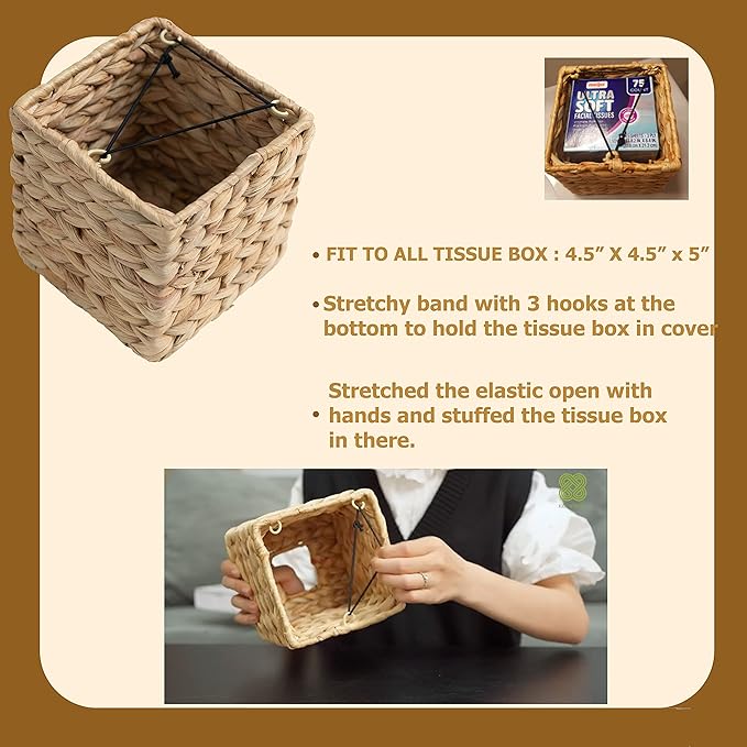 Tissue Box Holder - Square- Rattan Wicker Tissues Cube Box Cover
