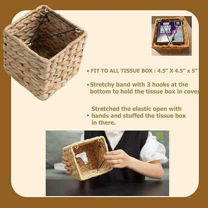 Tissue Box Holder - Square- Rattan Wicker Tissues Cube Box Cover