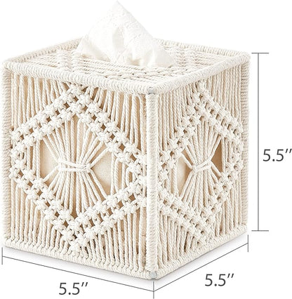 Macrame Square Open-Bottom Tissue Box