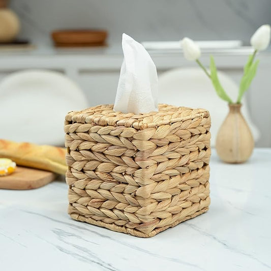 Tissue Box Holder - Square- Rattan Wicker Tissues Cube Box Cover
