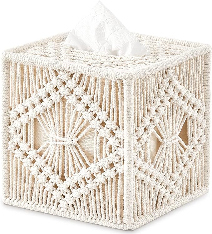 Macrame Square Open-Bottom Tissue Box