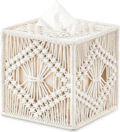 Macrame Square Open-Bottom Tissue Box