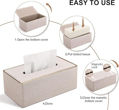 Tissue Box Cover, PU Leather Tissue Box Holder, Rectangular Tissue Box Covers for Kleenex